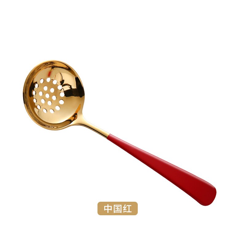 304 rustfrit guldsuppe slev ske dørslag suppe skeer køkkenredskaber: Rødt guldslagslag