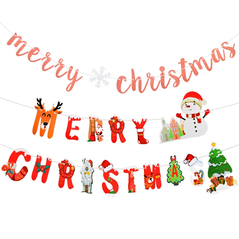 1pc guirlandes de bannières joyeux noël, bricolage, artisanat en papier, lettres multi-styles, décoration florale pour la maison, décoration suspendue de noël