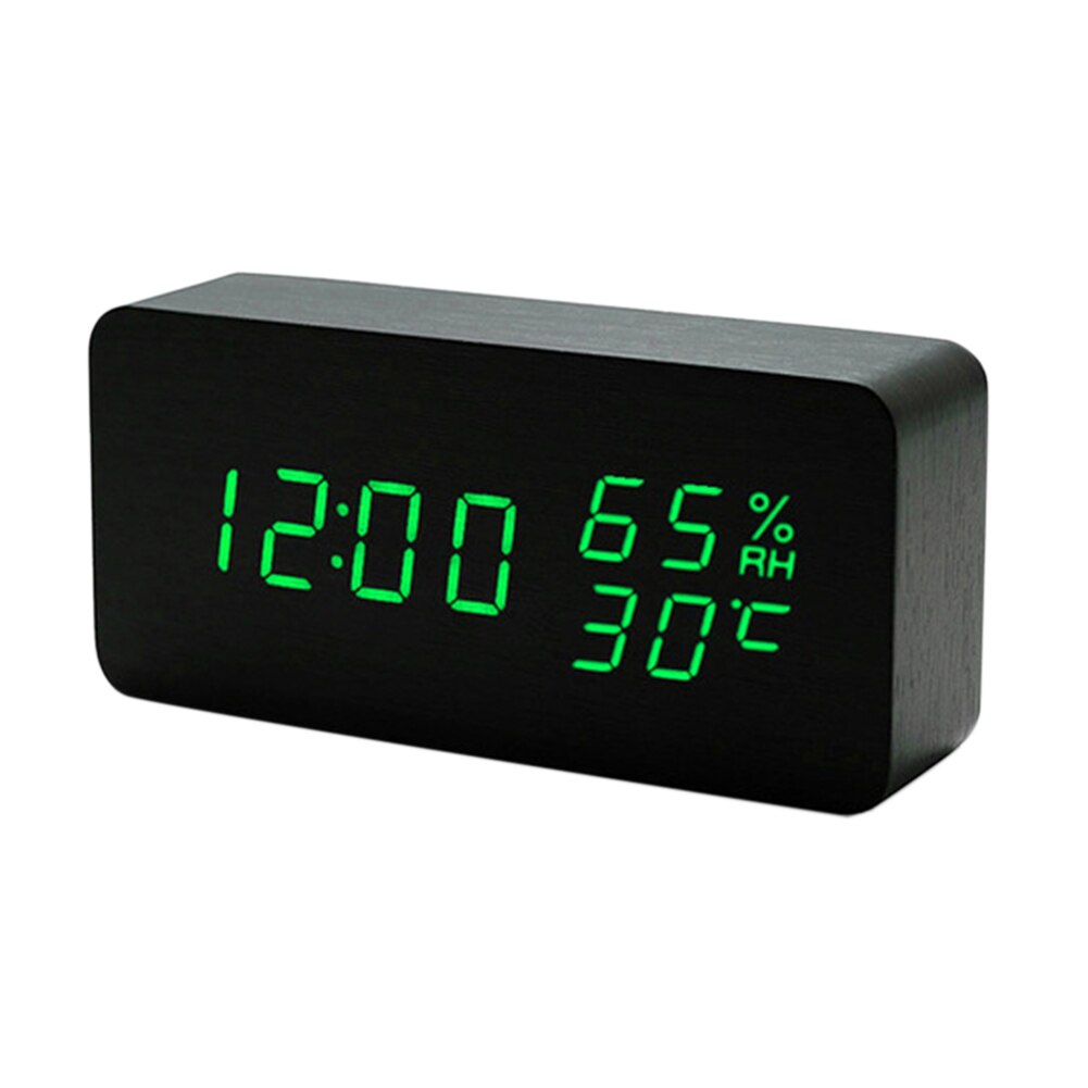 Bedroom Alarm Clock Home Bedside Desktop Wood Alarm Clock Living Room Multifunction Electronic LED Display Desk Alarm Clock: Green light