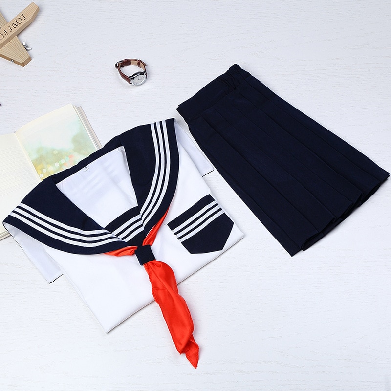 School Uniform Set Japanese High-end JK Uniform Sailor Uniform Japanese Long-sleeved Student Set: Short sleeve / XL