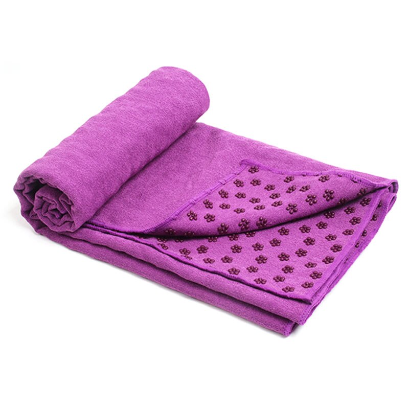 Yoga voksne tæppe mikrofiber håndklæde bandage tørring sportshåndklæde skridsikker pilates træning fitnessmåtte svedabsorberende med taske: Lilla