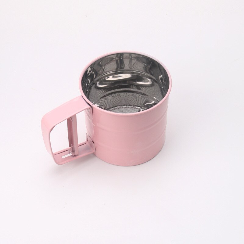 Setaccio per farina a maglie in acciaio inossidabile di alta qualità cottura meccanica glassa zucchero agitatore setaccio forma tazza Bakeware cottura strumenti per pasticceria: rosa