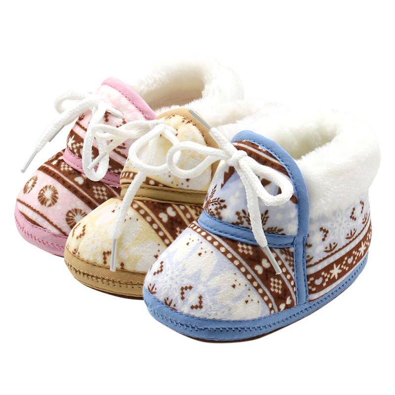 Cotton Padded Infant Baby Boys Girls Soft Boots Cute Baby Shoes Spring Warm Soft Baby Retro Printing Shoes 6-12M
