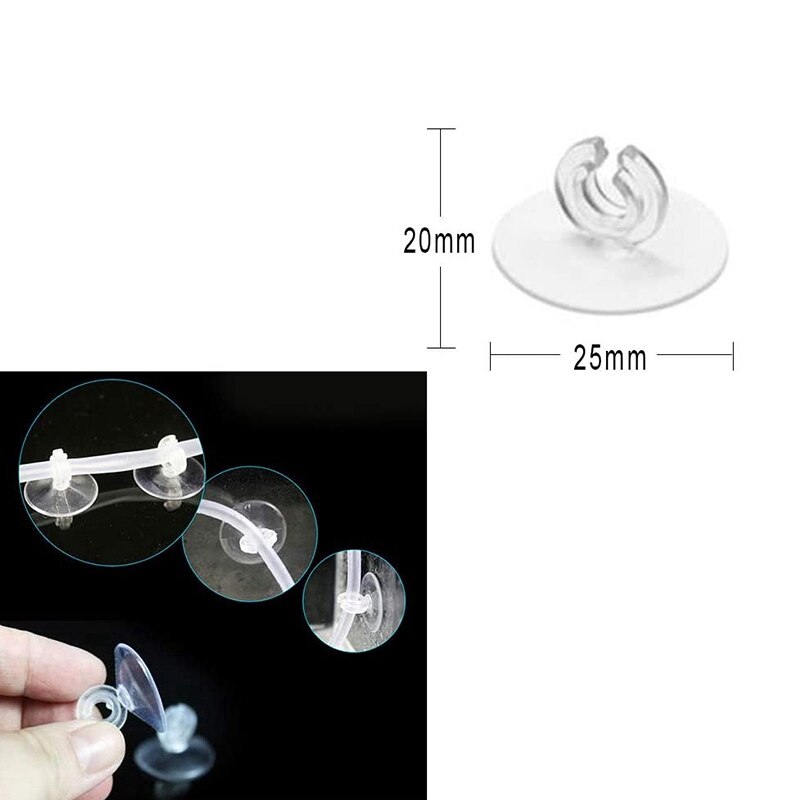 Aquarium Clear Suction Cup with Clip Aquarium Airline Tubing Holder Clips Clamps Fish Tank Hose Holder,50 Pcs