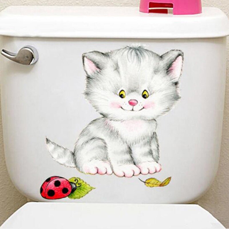 Simulatie Kat Wc Stickers Verwijderbare Muurstickers Waterdichte Zelfklevende Badkamer Stickers Leuke Cartoon Kitten Stickers