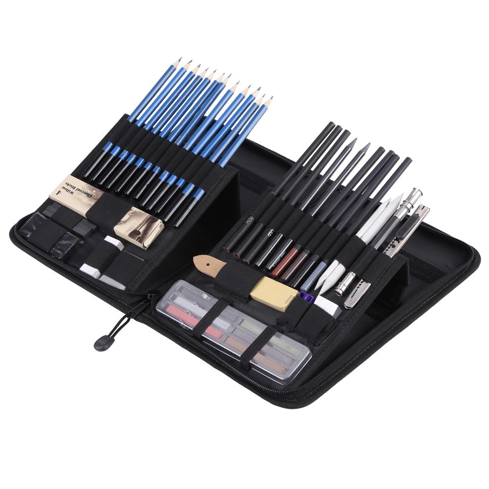 Kit de lápices de dibujo para bocetos, bolsa de transporte, conjunto de herramientas de pintura de arte , estudiante negro para dibujar bocetos y escribir, 48 Uds.