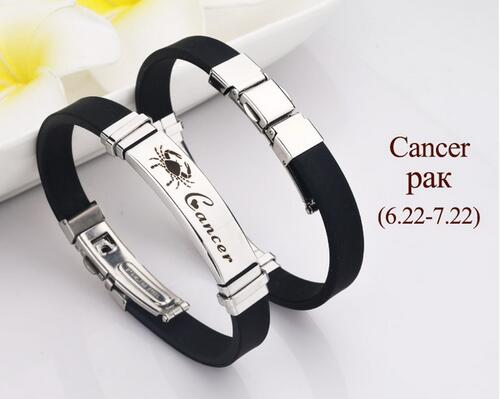 LOULEUR Silicone Zodiac Sign Bracelet for Men Women Stainless Steel Clasps Gemini Scorpio Zodiac Virgo Bracelet Men Jewelry: CANCER