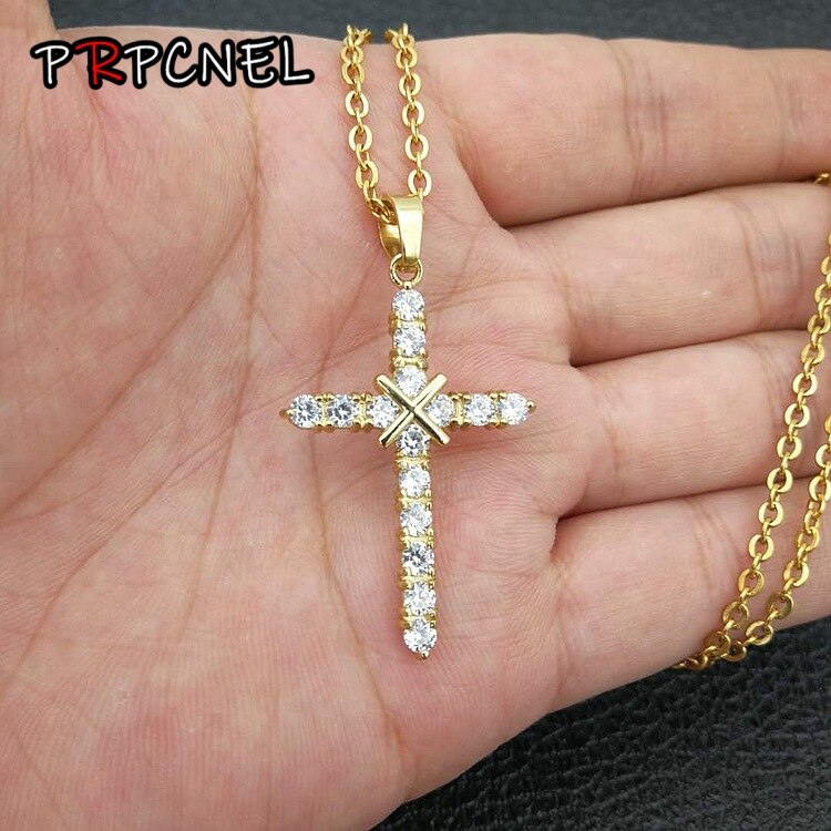 Mannen Vrouwen Hip hop 2 kleur Zirkoon Kruis Hanger Goud Zilver Rvs Iced CZ Cross Hangers Ketting Ketting Mode sieraden