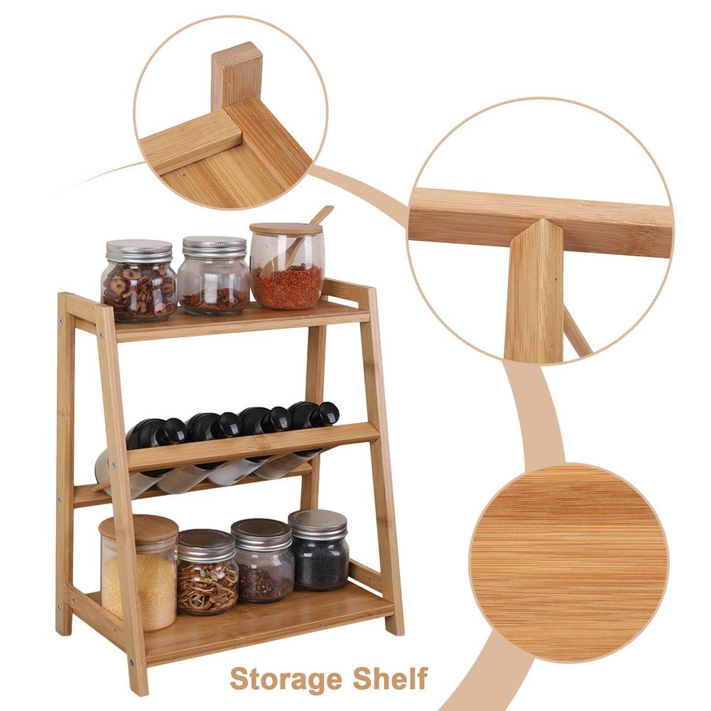 Spice Rack Organizer 3 Tier Kitchen Cabinet Bamboo Storage Shelf Family Home Large Portable Countertop Storage Kitchen Organiz