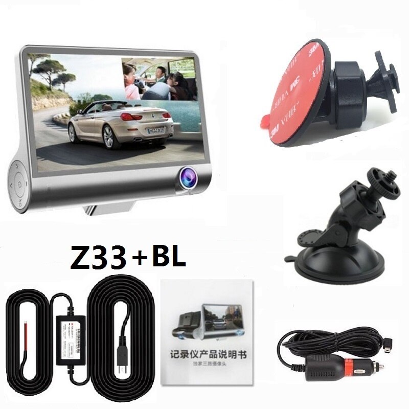 Auto hd dvr 3 lens 4.0 inch dashcam dubbele lens, dvrs dashcam dvr met achteruitrijcamera videorecorder autoregistratie: Z33  bl / 64gb