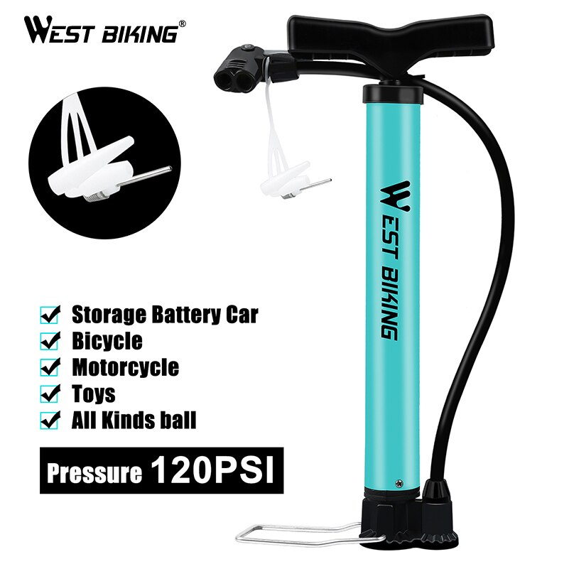 West biking 120 psi cykel gulv luftpumpe ultralet mtb stål cykel pumpe bærbar cykel bold basketball type cykel pumpe: 33cm blå 120 psi