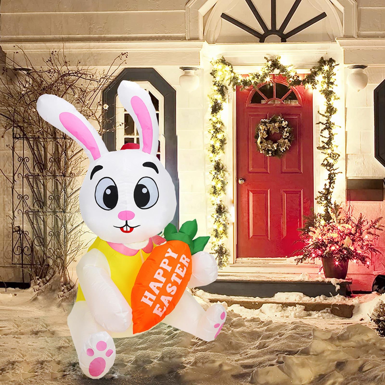 1.5m/4.92ft Easter Inflatable Bunny with Led Light Airblown Bunny Happy Easter Decoration for Yard Lawn Indoor Outdoor EU Plug