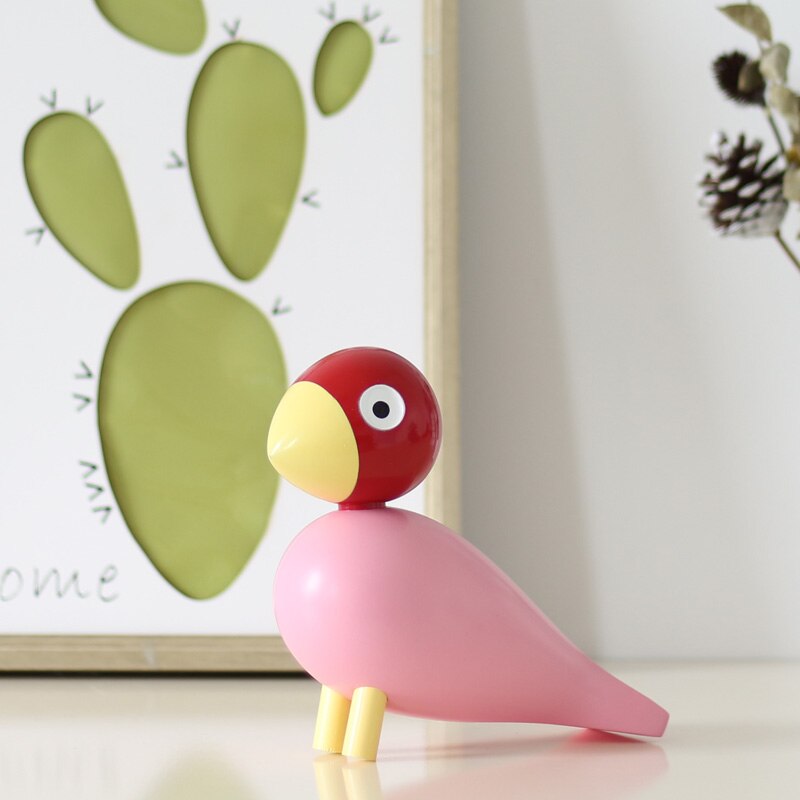 Nordique danemark Figurines d'oiseaux en bois Sculpture sur bois marionnette coloré peint Sculpture Figure animaux ornements pour la décoration de la maison: Pink