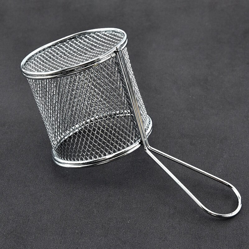De acero inoxidable canasta profunda para freír redondo pequeño freír Cedazo/canasta francés Chip freidora Mini Chips freidora para cantina Bar herramientas