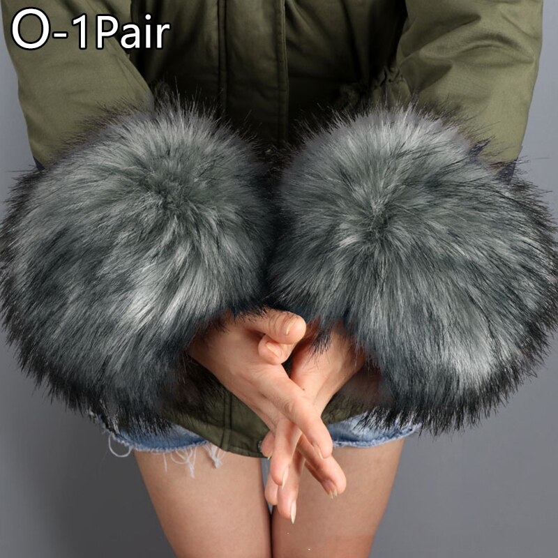 2 pezzi grande polsino in pelliccia da polso decorazione manica grande cappotto invernale manica anello mano pelliccia di volpe sintetica pelliccia grande maniche lunghe calde polsini scaldamuscoli: O