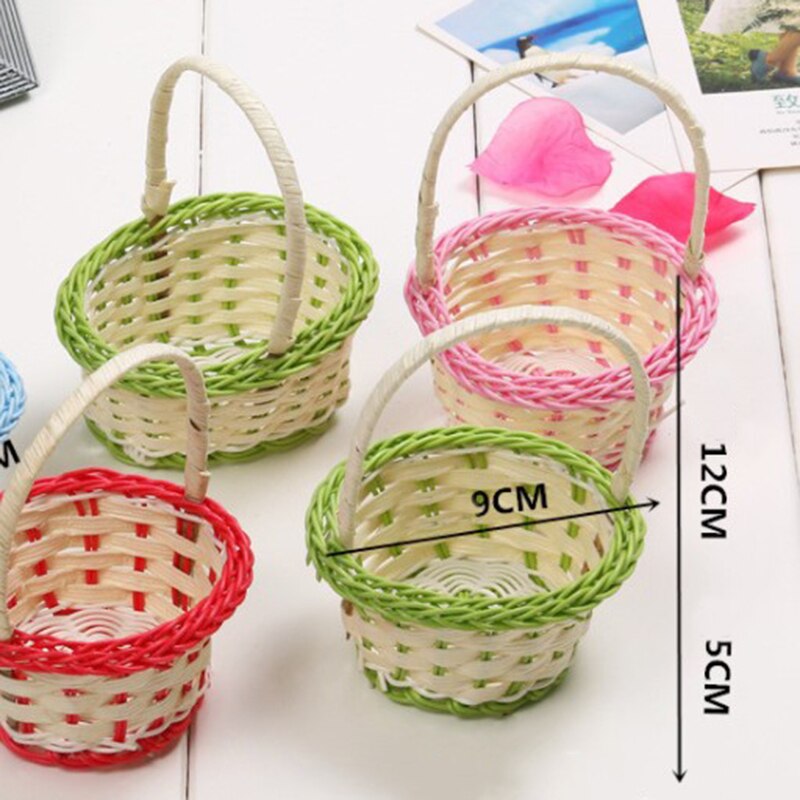 1Pcs Mini Hand-woven Storage Baskets Plastic Weaving Storage Baskets Fabric Flower Basket Fruit Rattan Cosmetics Tea Picnic Bags