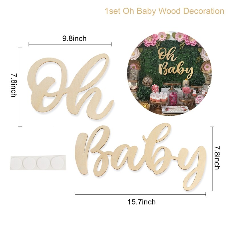 Trä klistermärke oh baby flicka trä dekorationer för hemskytte rekvisita bakgrund vägg inredning födelsedagsfest baby shower leveranser: Oh baby