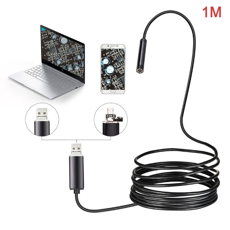 Endoscopio impermeable para teléfono Android, cámara de inspección por boroscopio, 7mm, 6 LED,: 1M