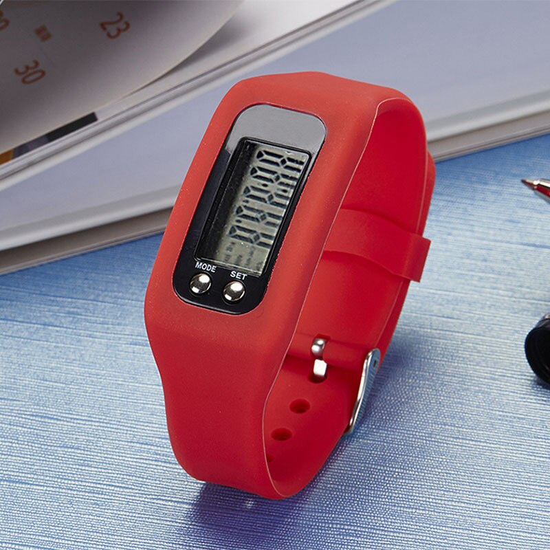 Digitale lcd stappenteller hardlopen stappen loopafstand calorieënteller sporthorloge armband fou 99: Rood