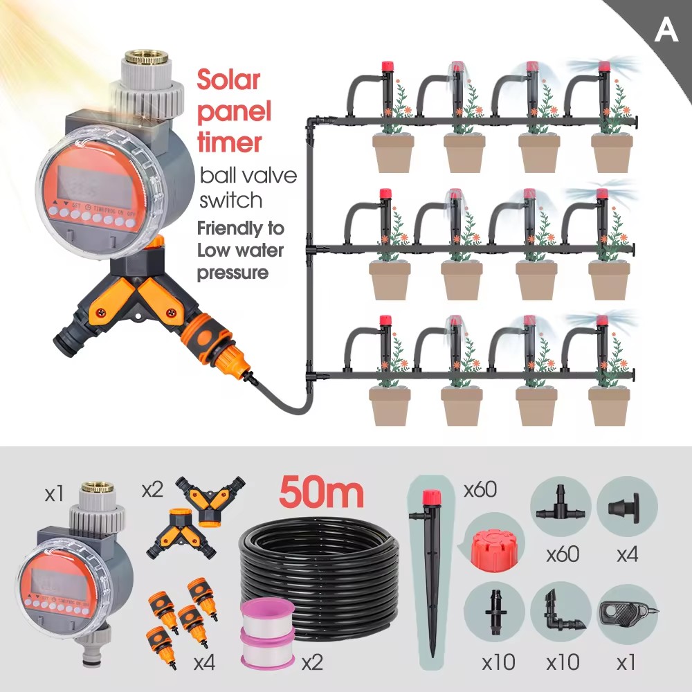 Zonne-Energie Watertimer Aangesloten Op 1/4 "Slang Irrigatie Systeem Programmeerbare Slang Sprinkler Digitale Controller Kogelklep Buiten Wat