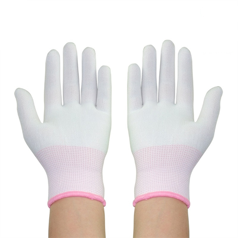 12 Paar/Dutzend Nylon-PU-Fingerbeschichtete Handschuhe, weißer Handschuh, antistatische Handschuhe, saubere Strickhandschuhe