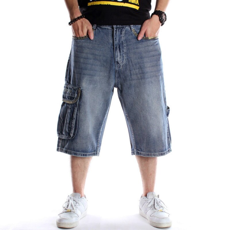 Mens Plus Size Loose Baggy Denim Short Men Jeans Streetwear Hip Hop ...