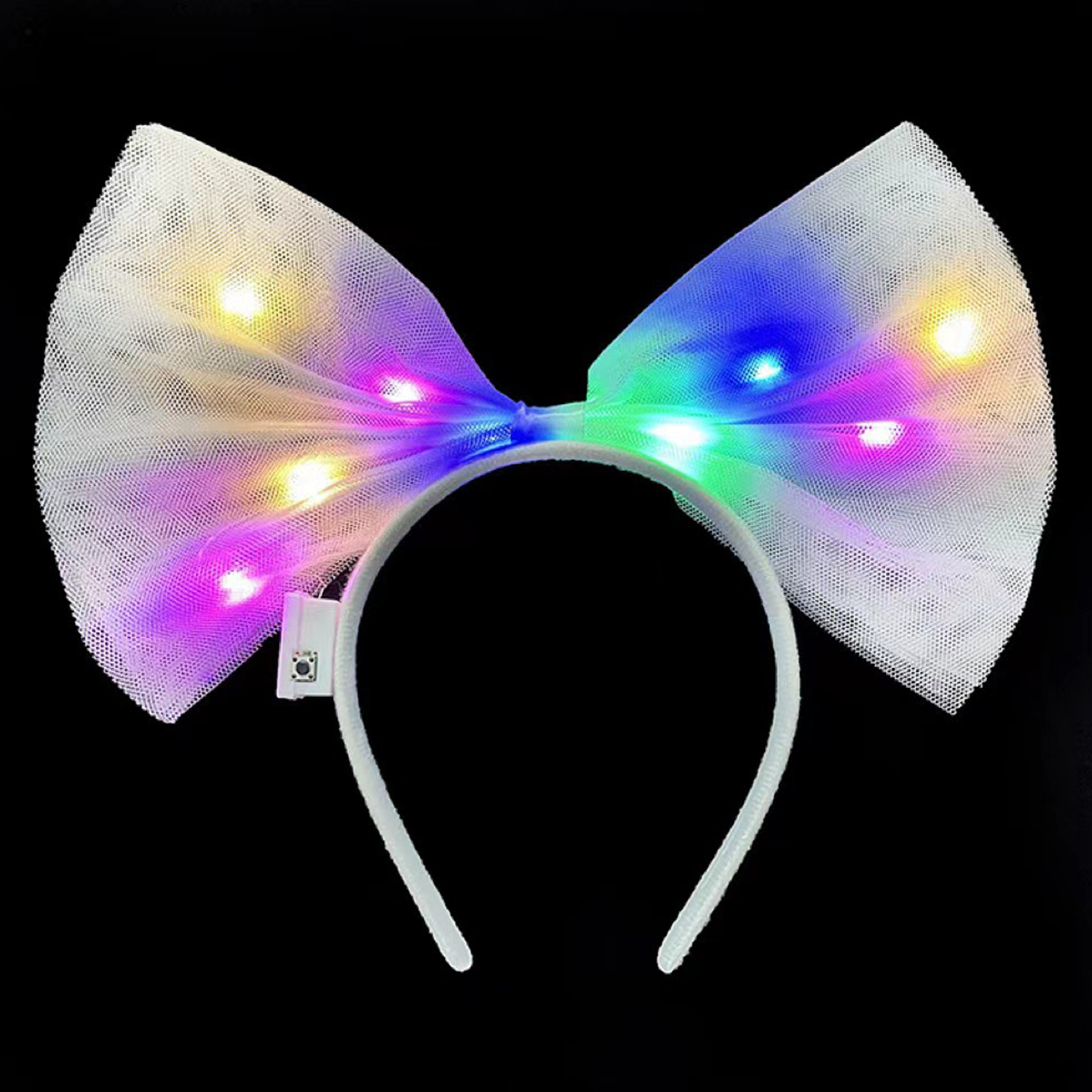1pc led brilhante bandana grande arco bandana led brilhando no escuro luminoso organza arco faixa de cabelo para festa feminina: MULTI
