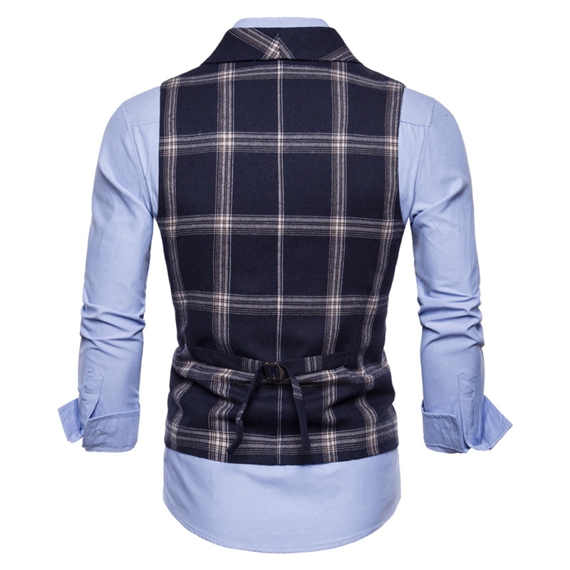 Ffxzsj klassisk rutete dressvest herre slank passe dobbelspent Vest Vest herre virksomhet bryllup røyking Vest gilet homme