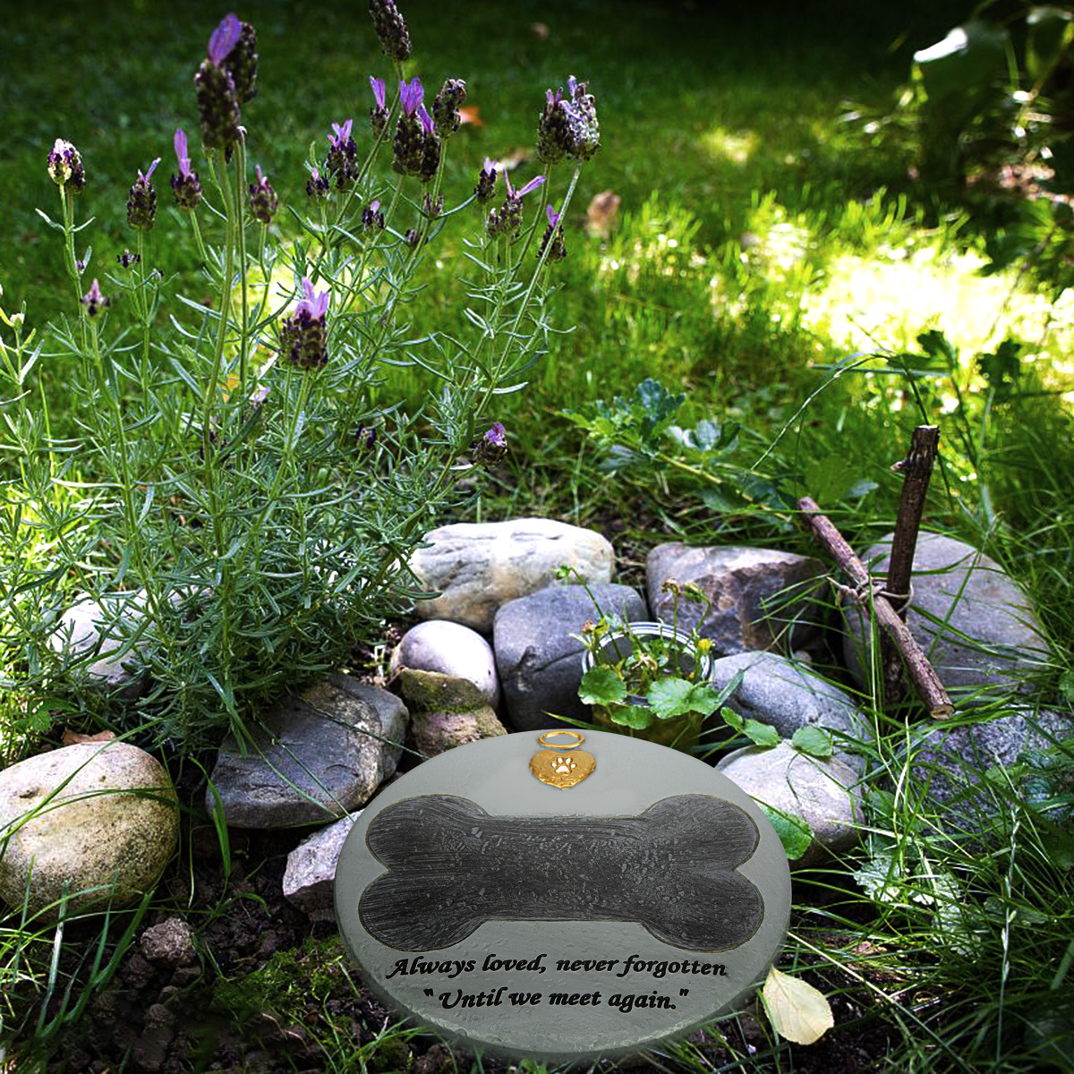 Pierre commémorative de jardin pour animaux de compagnie forme ronde marqueur de tombe pour chien pierre tombale couleur noir-gris et en forme de pierre Mak