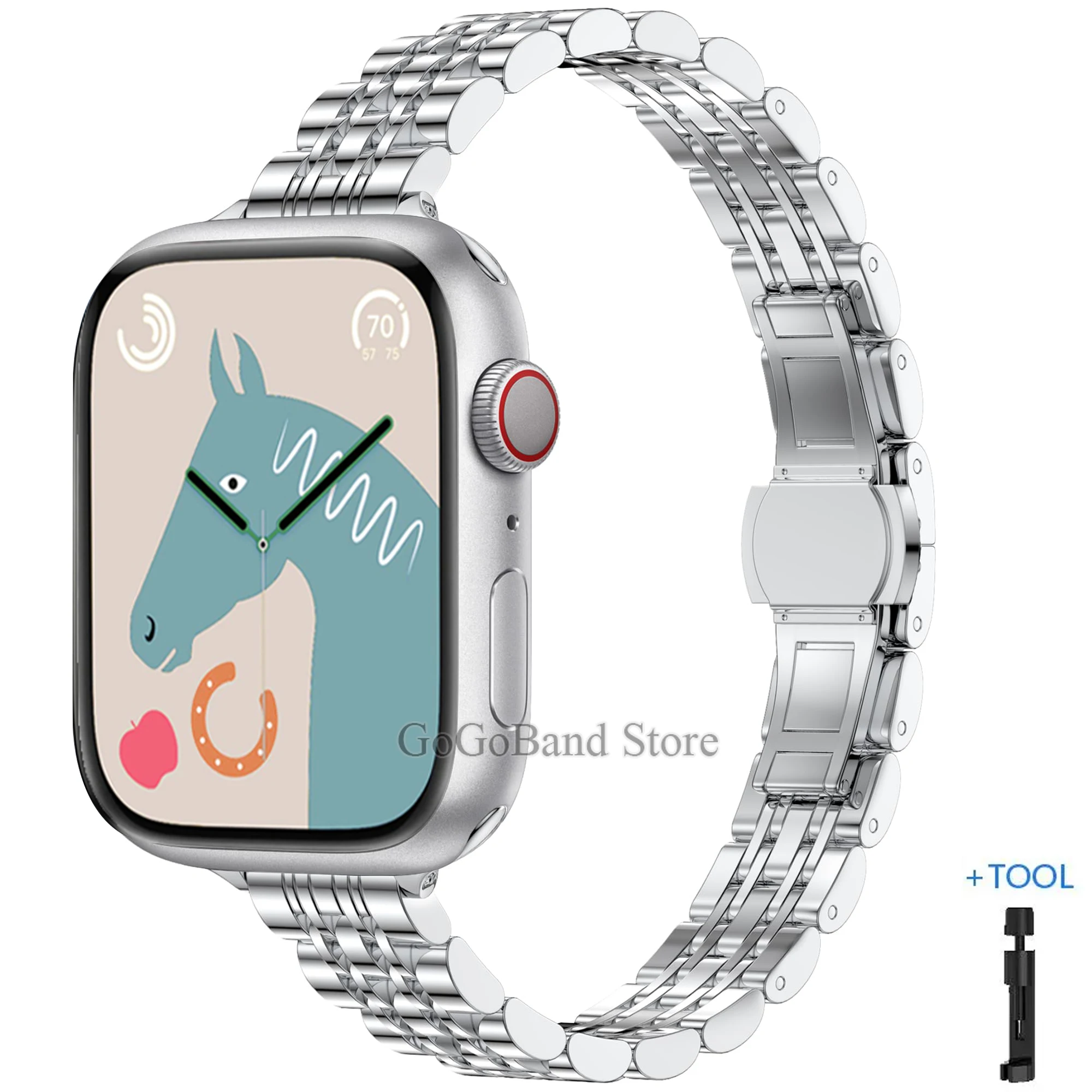 Rostfritt stålarmband för apple watch ultra 2 band 49mm 42mm 44mm metallarmband iwatch series 9 8 7 6 se 5 4 3 dam 45mm 41mm: Cyan / 14mm