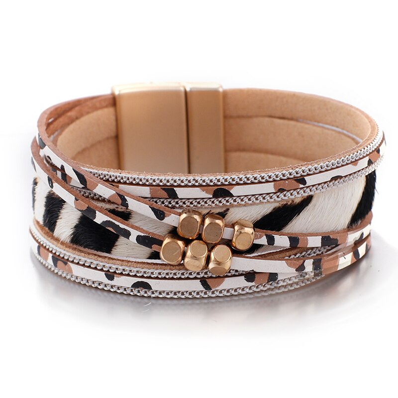 Amorcome luipaard leren armbanden voor dames metalen kralen bohemian brede wikkelarmband dames feest sieraden