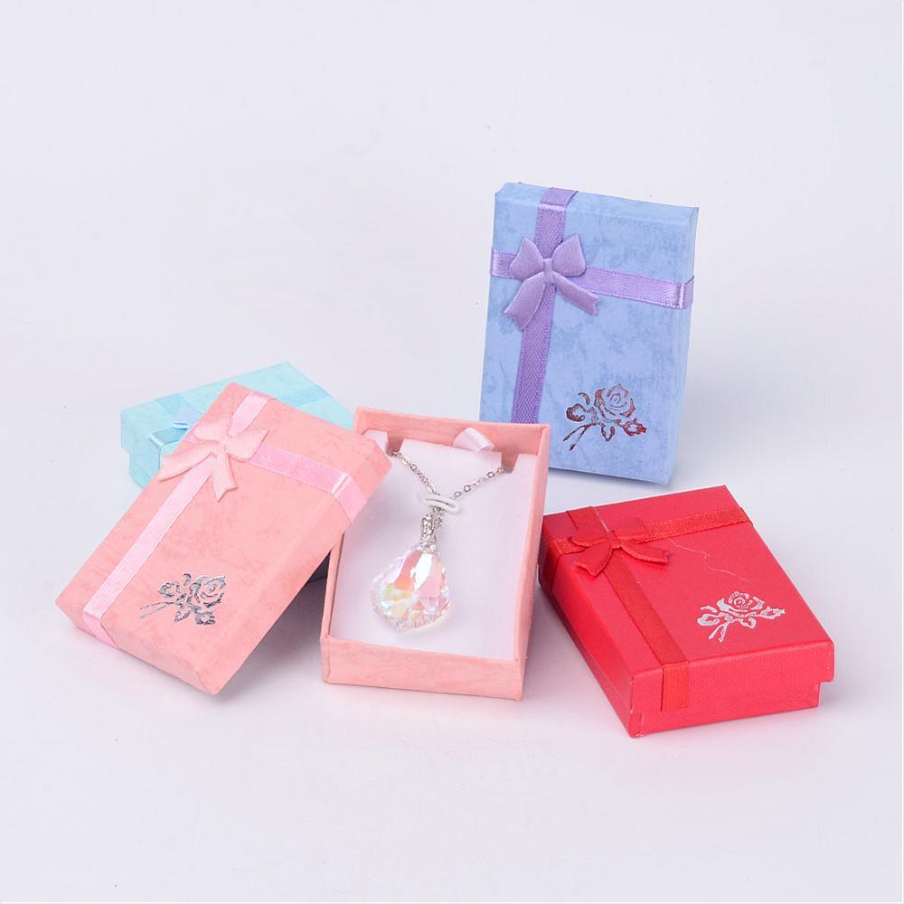 12pcs Boxes for Jewellery Pendant Necklaces Packaging 7x5x2cm Cardboard Rectangle Jewelry Box with Bowknot Mixed Color