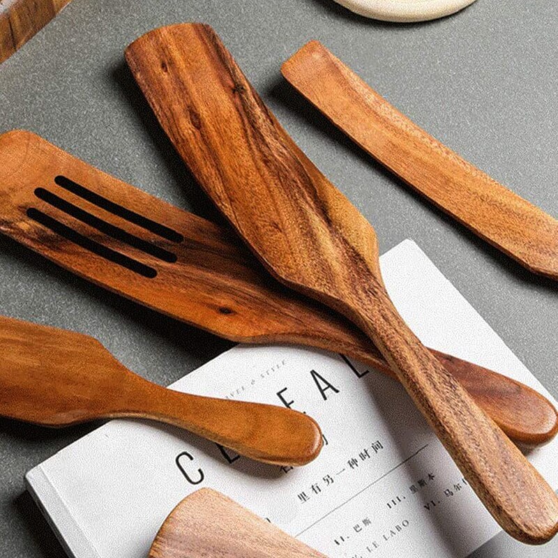 Cooking Spatula Wooden Spurtles Salad Stirring Drain Shovel Sauce Omelette Spatula Frying Spatulas Kitchenware Kitchen Tools Set