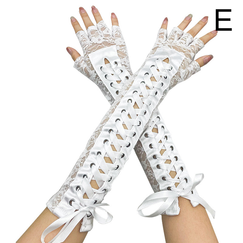 1Pair Women Gothic Long Glove Fingerless Black Punk Hip Pop Half-Finger Mittens Clubwear Dance Cosplay Party Arm Sleeve: E