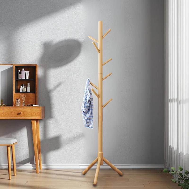 Perchero de árbol de madera para colgar en el suelo, perchero para ropa, soporte para sombrero para dormitorio, estante de secado para muebles para el hogar con 8 ganchos