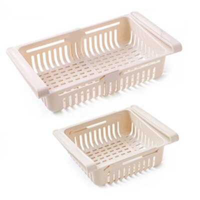 Køkkenorganiser justerbar køkken køleskab opbevaringsstativ køleskab fryser hyldeholder udtræksskuffe organiser pladsbesparende: Abrikos