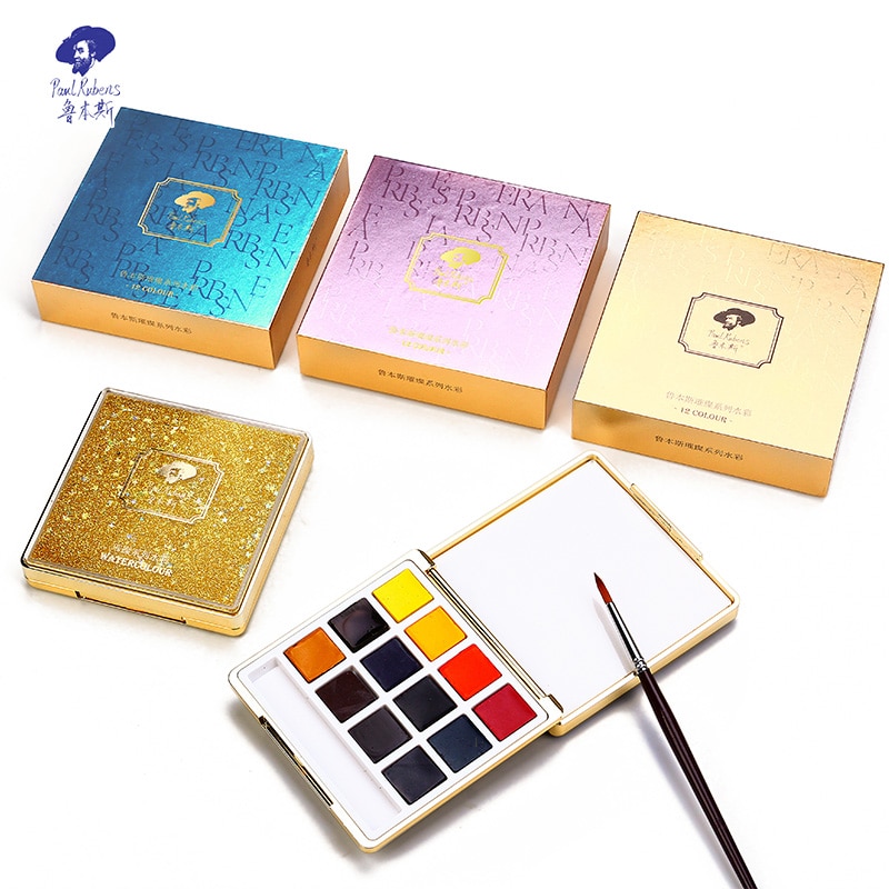 Paul Rubens Solid Watercolor Paint set 12 Colors Travel Portable Brilliant Series Paint for Artist Master