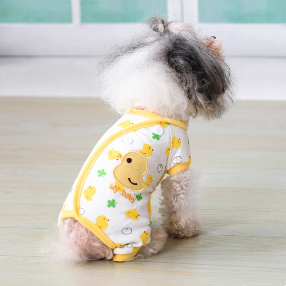 Cute Strawberry Yellow Duck Pattern Cotton Dog Pajamas Small Dogs Tshirt For Pet Dogs Cat Clothes Puppy Jumpsuit
