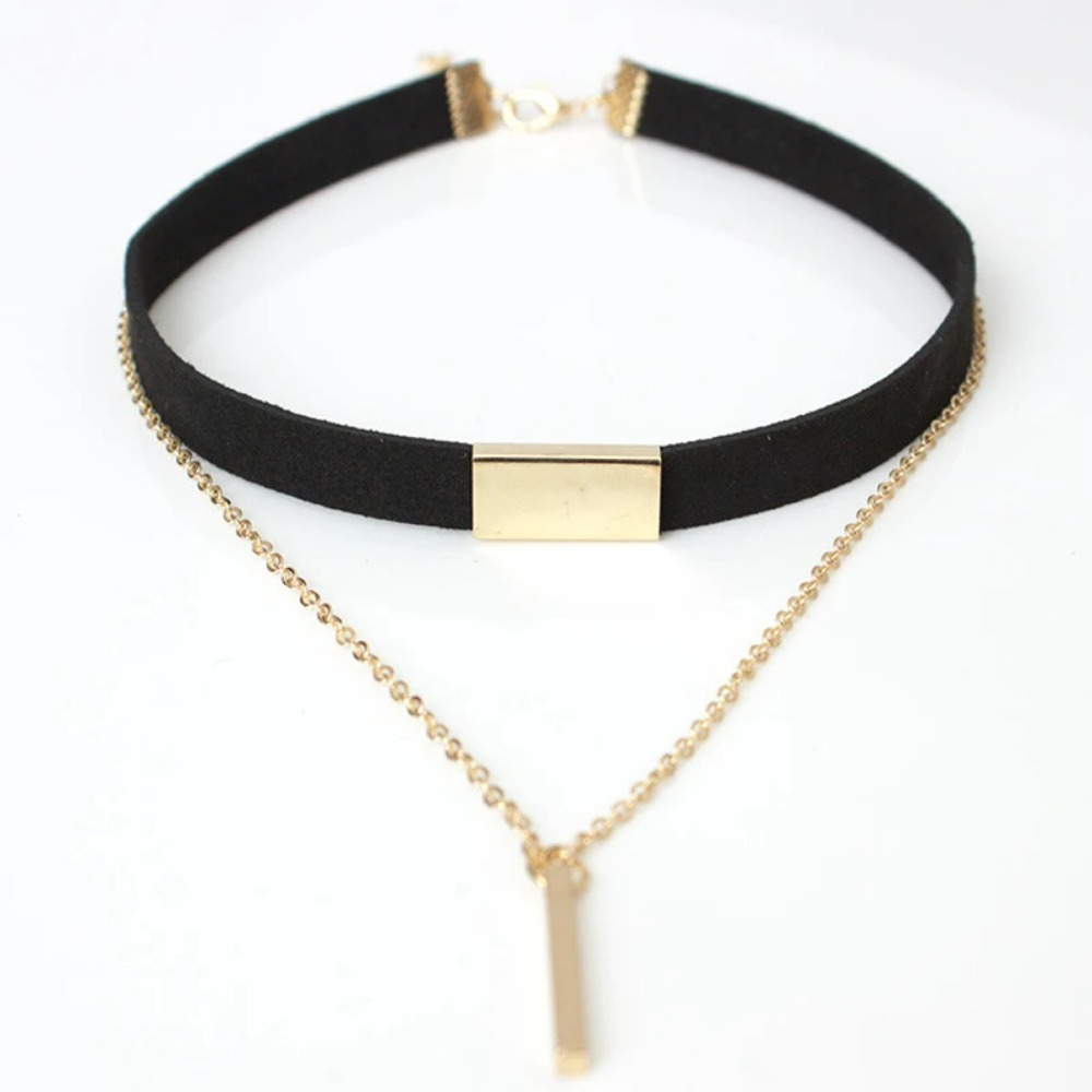 Black Velvet Choker Necklace Strip Rope Chain Bar Square Tube Chocker Women Collar Mujer Collier Femme Ras Du Cou