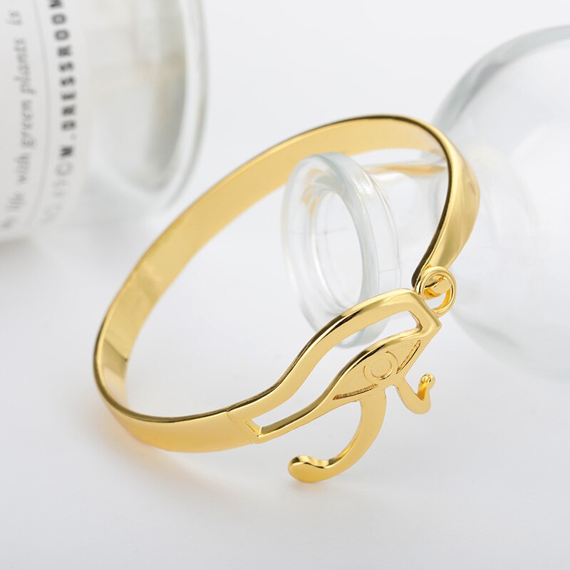 Pulseras del ojo del mal para mujer, brazalete abierto de acero inoxidable, brazalete con símbolo de Egipto antiguo, joyería Vintage,