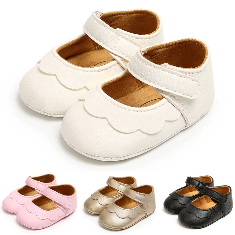 Baby Girl Casual Solid PU Leather Shoes 0-18M Infant Toddler Soft Antiskid Sole Crib Shoes Baby Cute Princess Shoes Ballet Flats