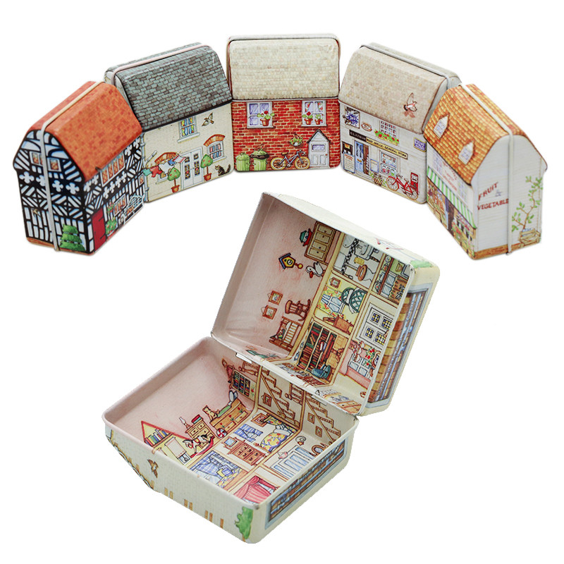 Wedding Party Box Vintage Case Huis Vorm Mini Pakket Blikken Doos Snoep Koekjes Bakken Biscuit Case Decoraties Voor thuis