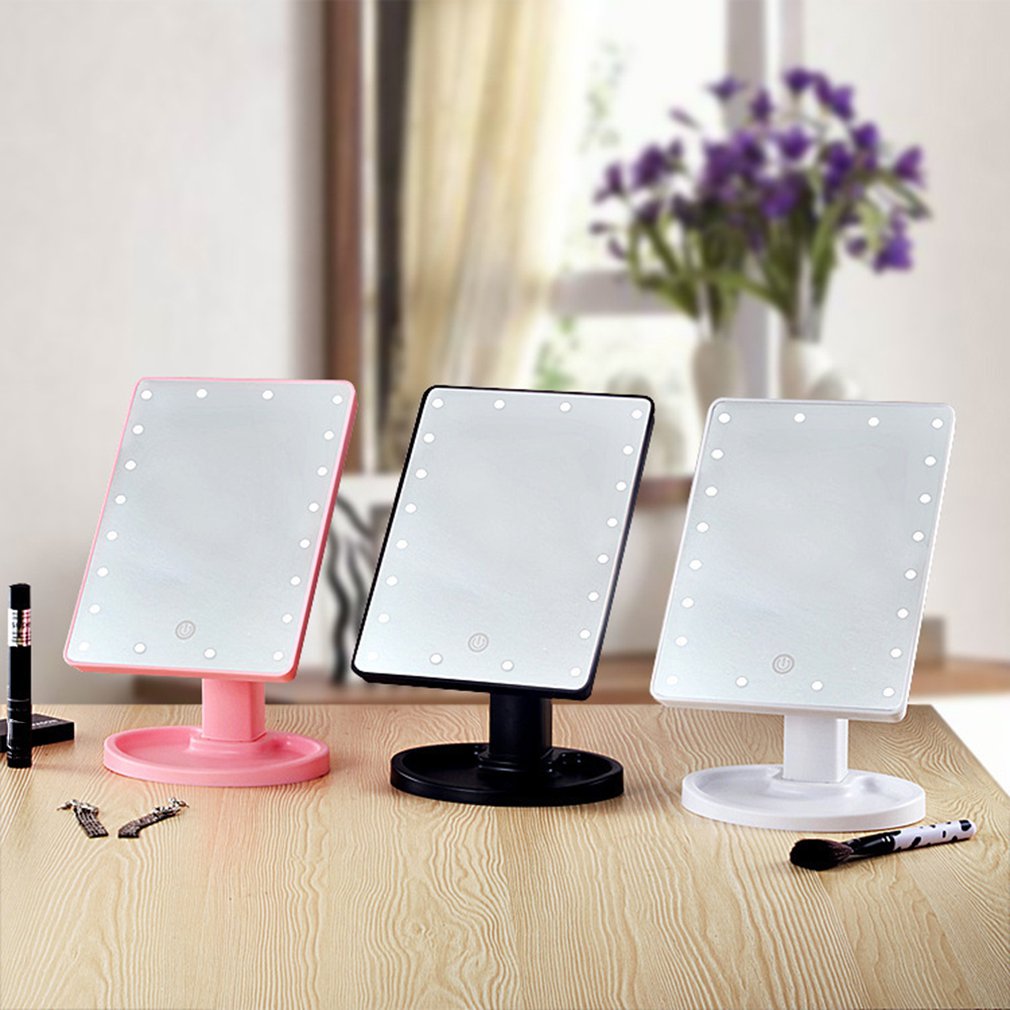 Square Benched Led Makeup Mirror With 22 Light Complement Touch Switch Makeup Dresser Mirror 360 Degree Rotating Mirror