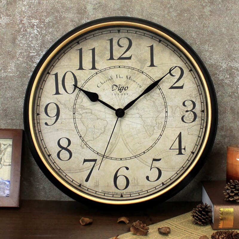 Digo Wall Clock 15 Inch Metal Silent Non-Ticking Battery Quartz Retro Digital Clocks Decor Table Dial for Home Room