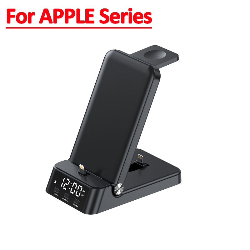 Support de chargeur sans fil pliable 4 en 1, horloge, alarme, pour iPhone 14 13 12 11, Samsung Galaxy Apple Watch 8/7/6, Station de charge rapide: green