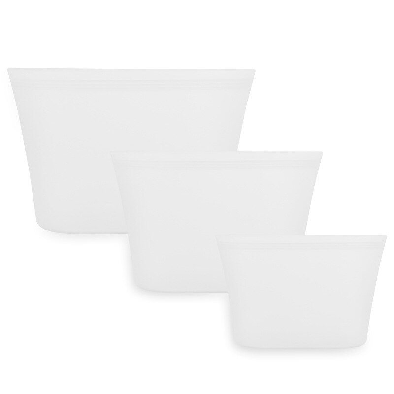 3 stücke Küche Kühlschrank Snack Lager Kasten Suppe Milch Leck Beweis Container Aufstehen Frische Tasche wiederverwendbar Silikon Lebensmittel Lagerung Kasten Taschen: 3 Weiß Schalen