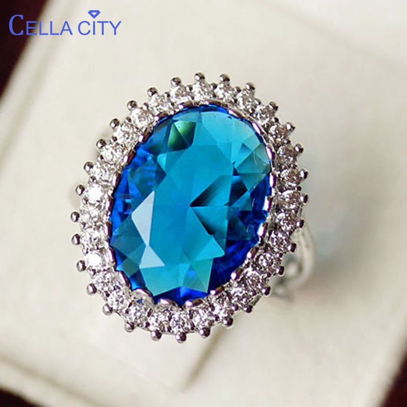 Cellacity Trendy Oval Gemstones Ring for Women Female Fine Jewelry Sterling Silver 925 Ruby Aquamarine Zirocn Luxury Party Rings