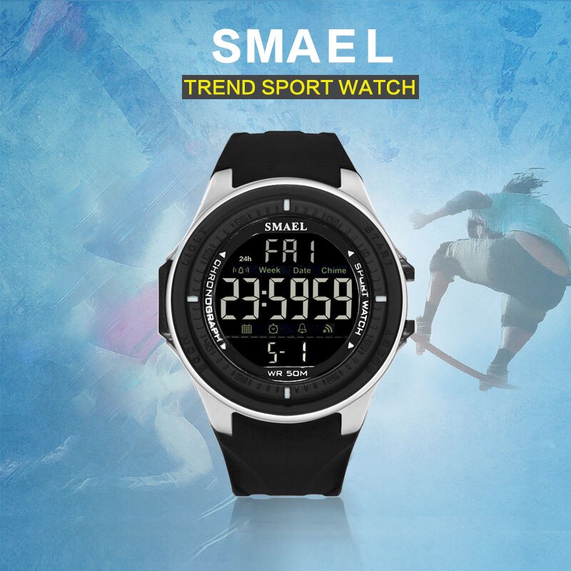 Smael relógio digital esportivo, marca de luxo, mergulho, 50m, relógios, eletrônicos, led, militar, homens, relógios de pulso casual, relógio masculino