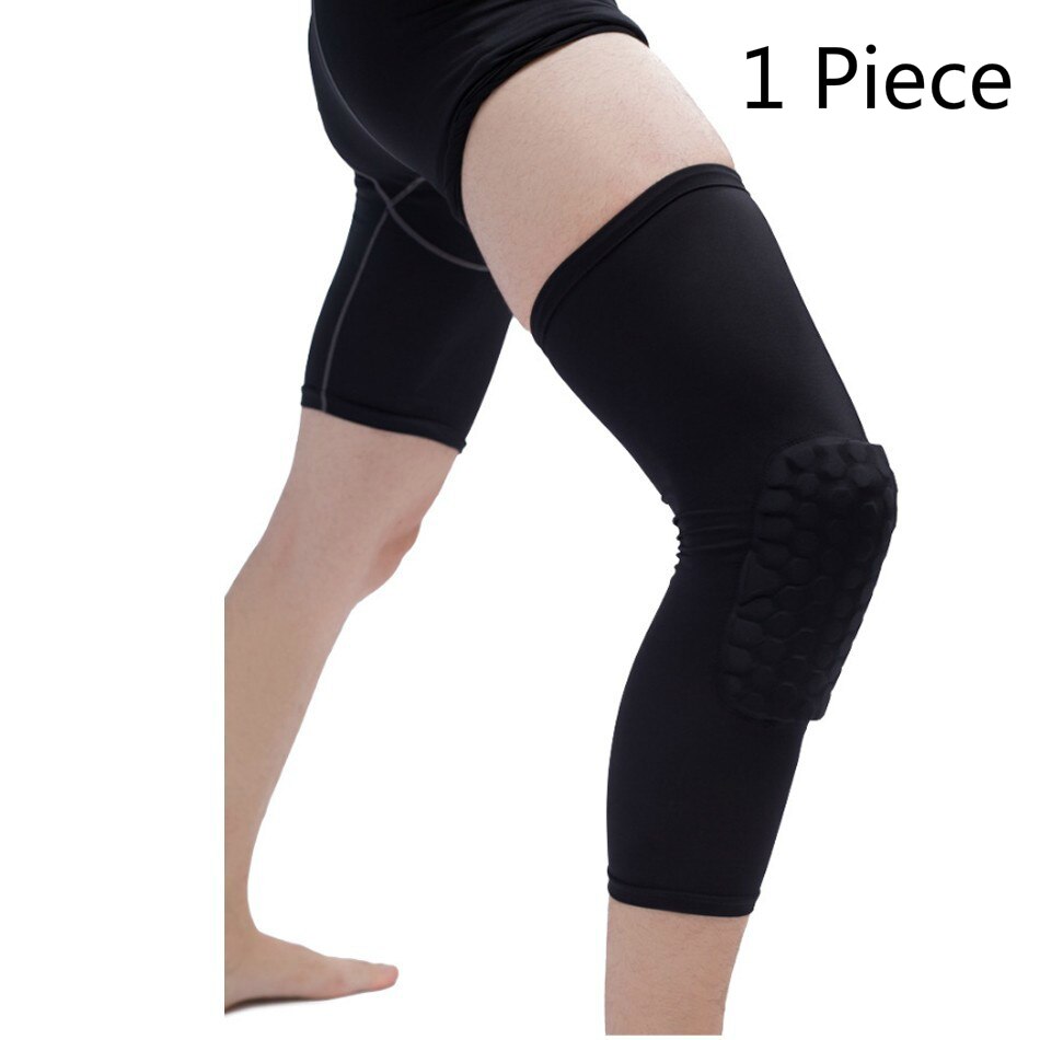 Moeite waard 1 PC Basketbal Kniebeschermers Honingraat Elastische Kneepad Compressie Mouw Foam Brace Patella Protector Volleybal Ondersteuning: S / One Piece Black