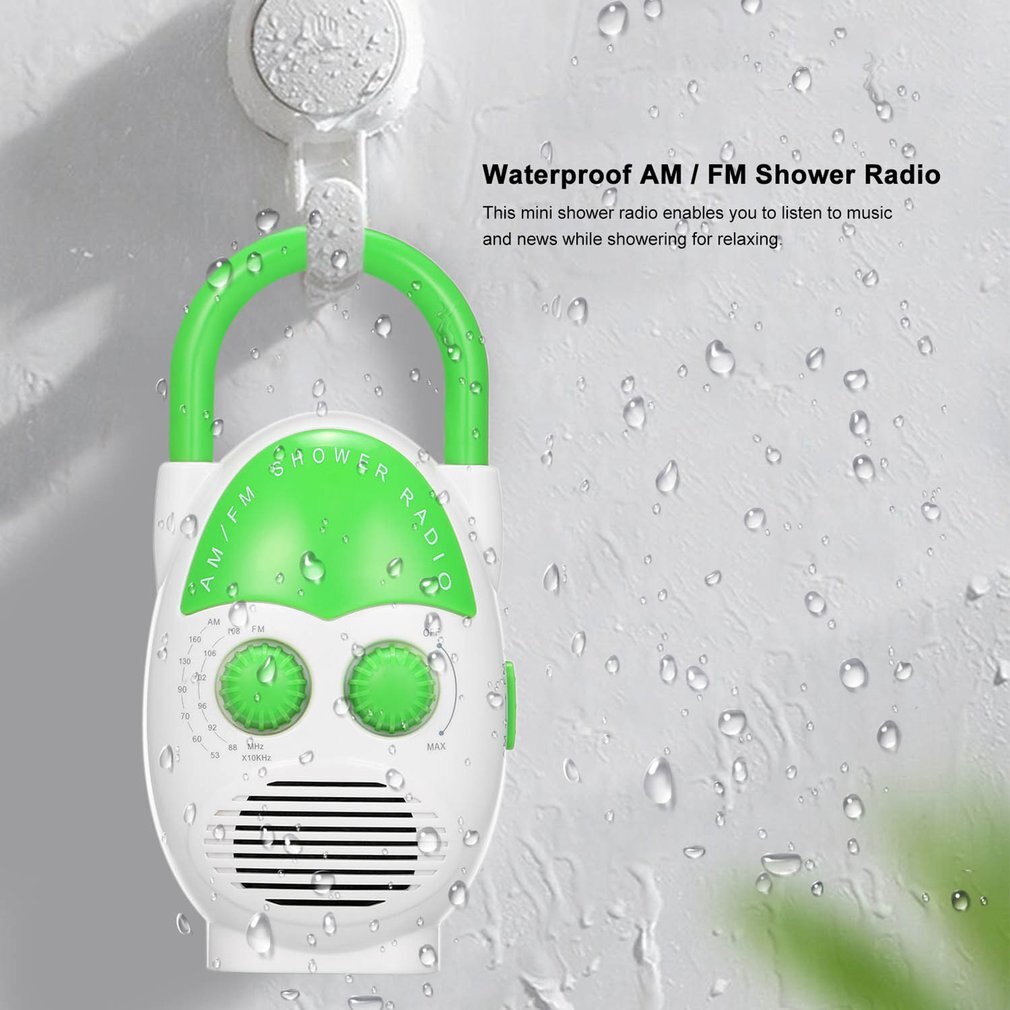 Shower Radio Mini Speaker AM FM Hanging Shower Radio Battery Powered Portable Button Adjustable Radio For Home Showers